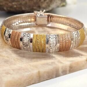 Jacmel JCM Tricolor Sterling Silver Mesh Bracelet 925